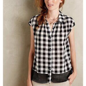 Anthropologie Holding Horses Black White Gingham Button Down Top Western Boho